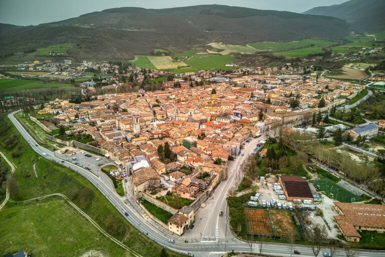 the hill town of norcia in umbria seen from above