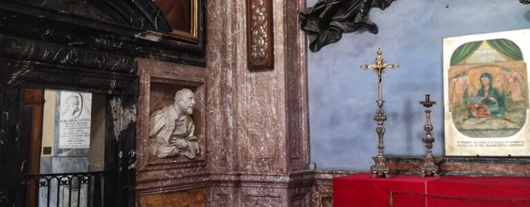 The Fonseca Chapel by Bernini in the church of San Lorenzo in Lucina including the portrait of the patron sculpted in marble