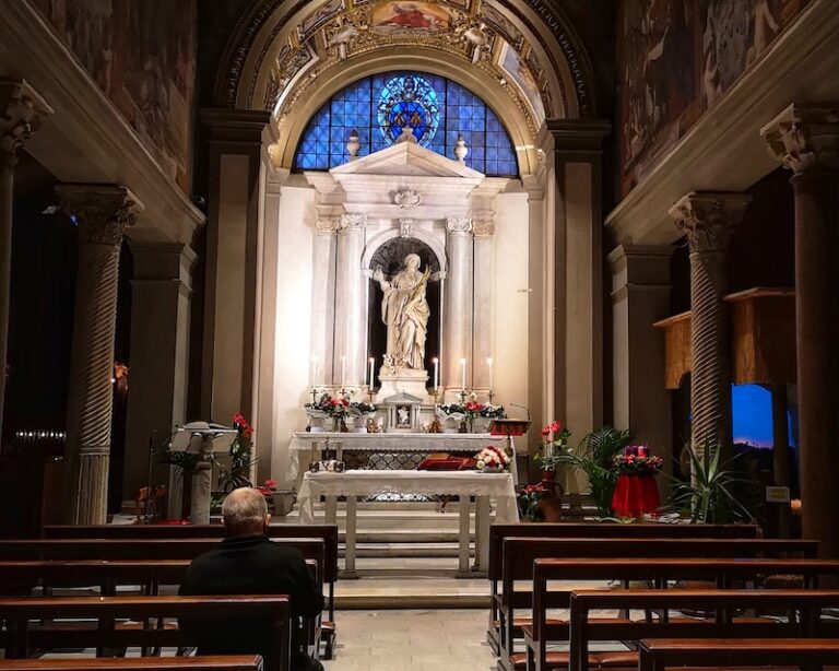 View from the nave of the church of Santa Bibiana in Rome towards the altar showing Bernini's sculpture of Saint Bibiana