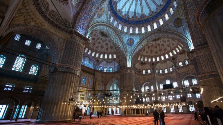 The interior of the amazing Blue Mosque in Istanbul