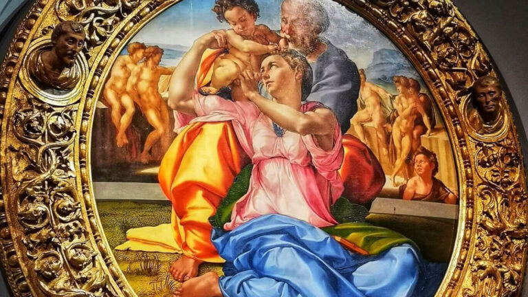 the doni tondo by michelangelo in the uffizi in florence