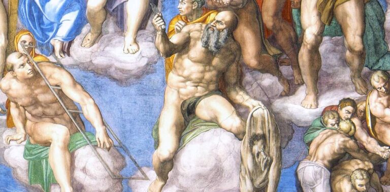 saint bartholomew with the portrait of michelangelo in his flayed skin in the Last Judgement in the Sistine Chapel