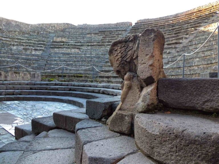 The theatre in Pompeii showing the stepped seating for spectators