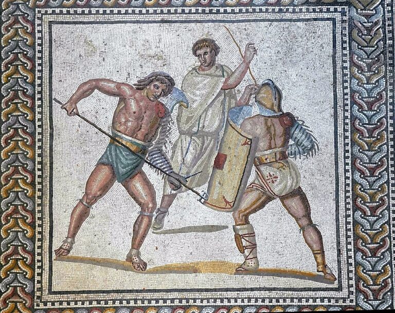 Mosaic depicting gladiator fights