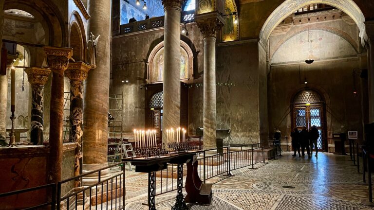 the interior of saint mark's at night