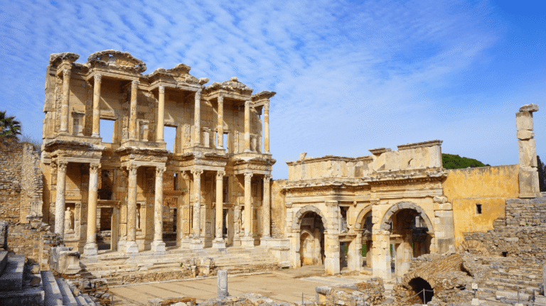 the ruins of the library of celsus in ephesus