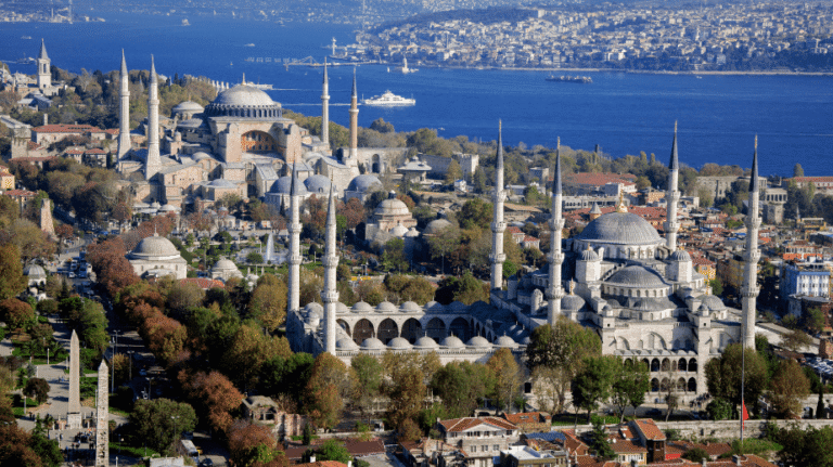 view of the blue mosque with hagia sofia